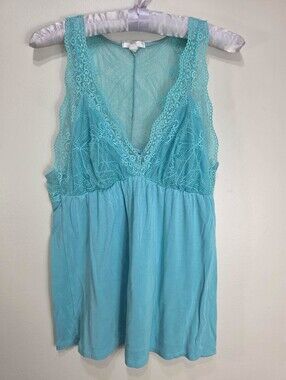 Lace Trim Aqua Sleeveless Tank Top